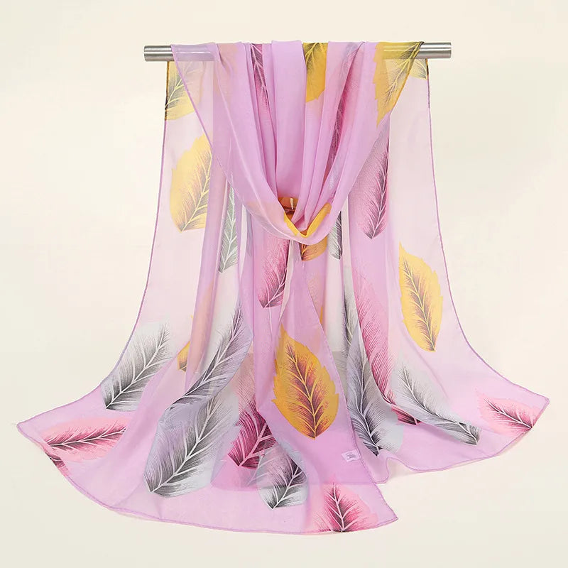 women's sweet color block chiffon printing silk scarf
