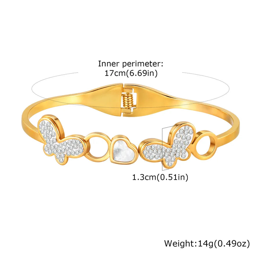 IG Style Novelty Butterfly 304 Stainless Steel 18K Gold Plated Rhinestones Handmade Chain Bangle In Bulk