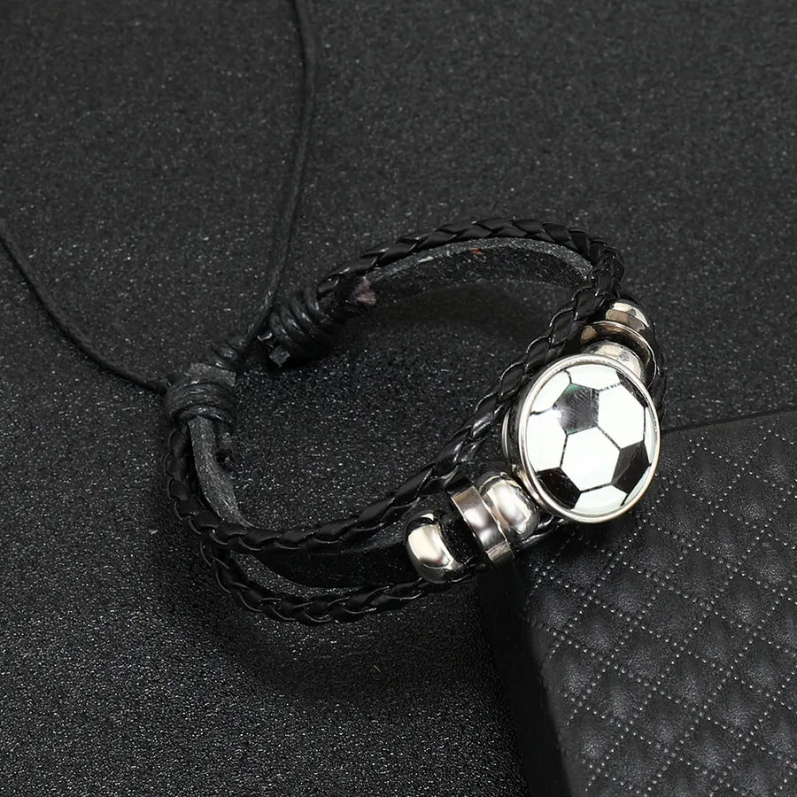 punk streetwear geometric football pu leather alloy men's bangle