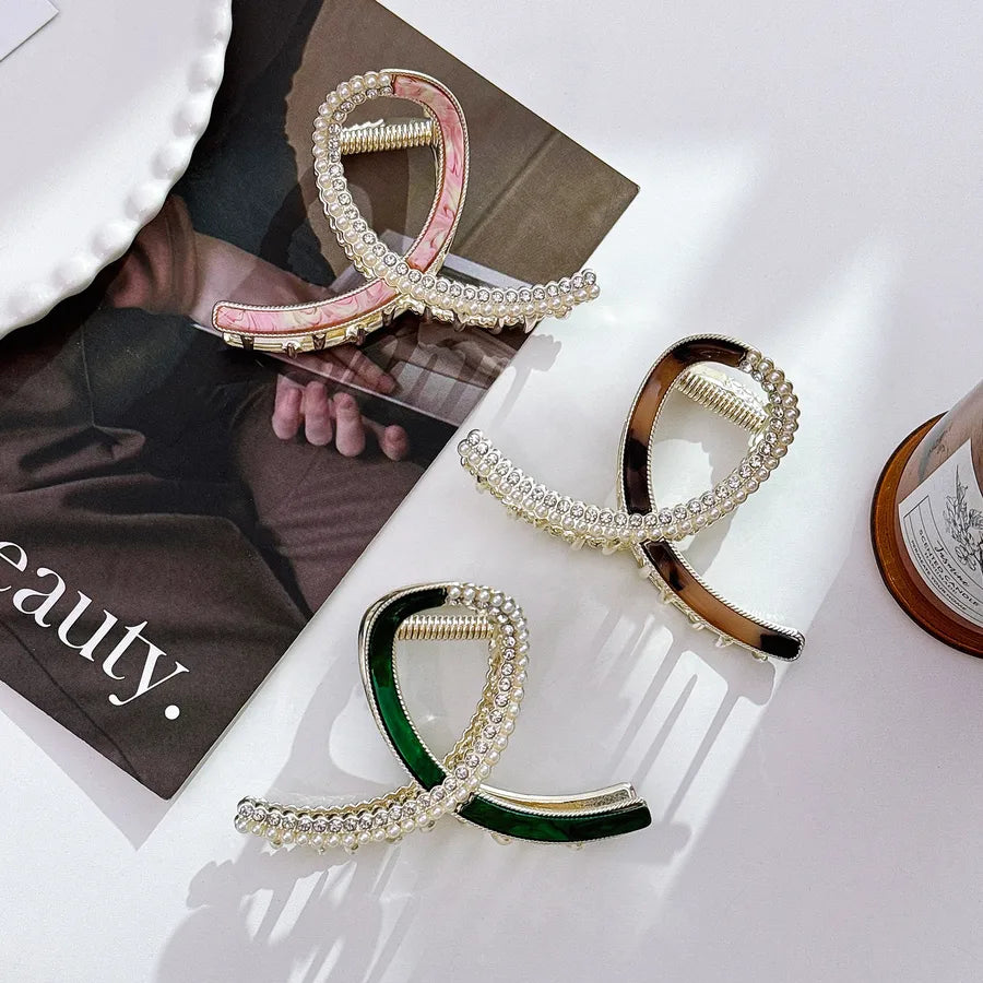 High-End Handmade Pearl Rhinestone Hair Clip New Style Jewelry Metal Shark Clamp Smooth Surface No Sharp Edges For Women