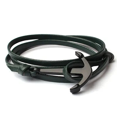 retro ethnic style anchor alloy leather rope polishing plating men's bracelets