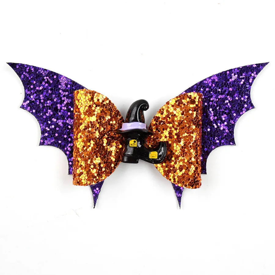 Creative Halloween Double Layer Small Bat Wings Butterfly Knot Hair Clip Funny Children's Hair Accessories Pumpkin Pattern
