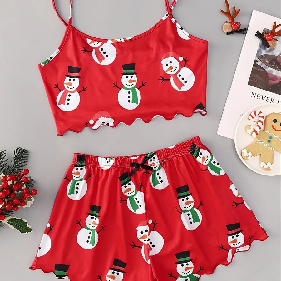 Home Festival Women's Christmas Printing Polyester Milk Fiber Printing Shorts Sets Pajama Sets