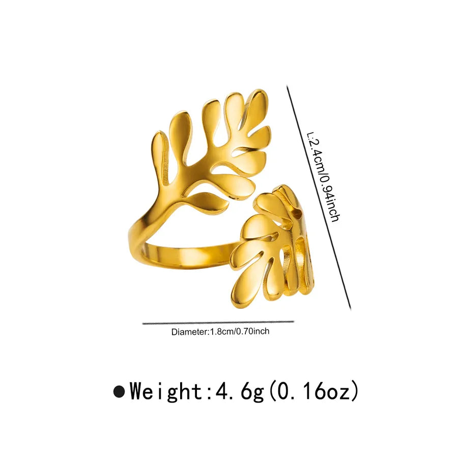 Wholesale Jewelry Retro Geometric Leaf 304 Stainless Steel Plating Open Rings