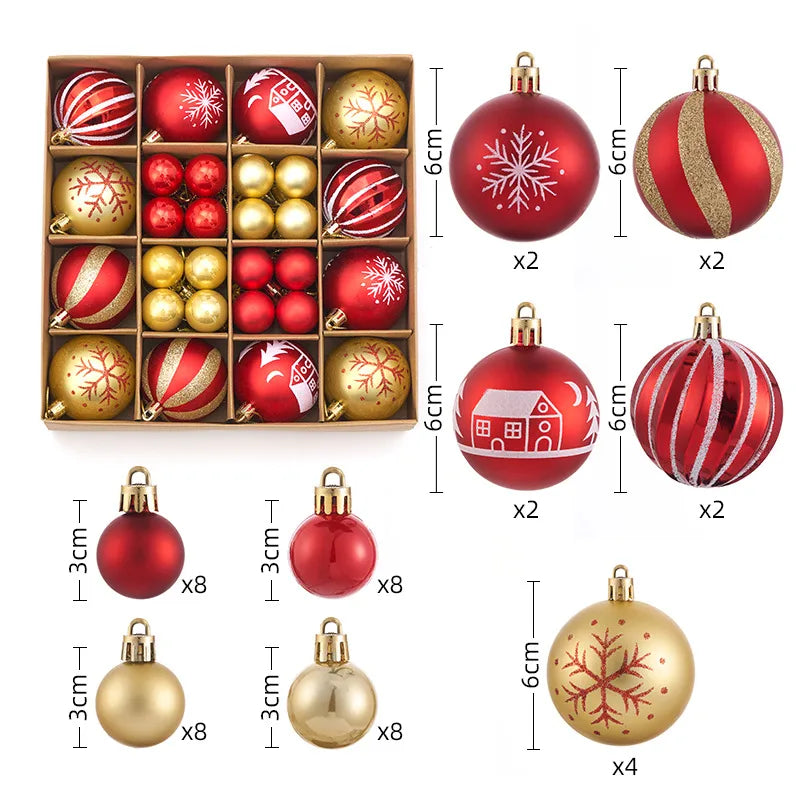 Christmas Decorations 44pcs Set Electroplated Painted Balls New Christmas Ball Christmas Tree Ornaments Simple Style Plastic