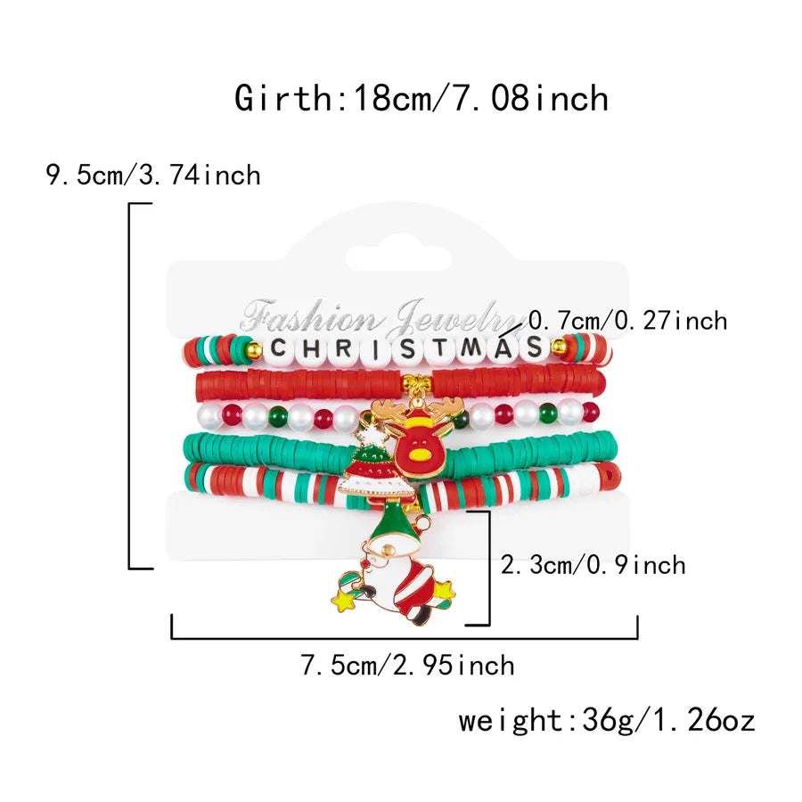Christmas Themed Bracelet Set Snowflake Santa Pendant Elastic Rope Chain Adjustable Clasp Soft Ceramics Alloy Festive Jewelry