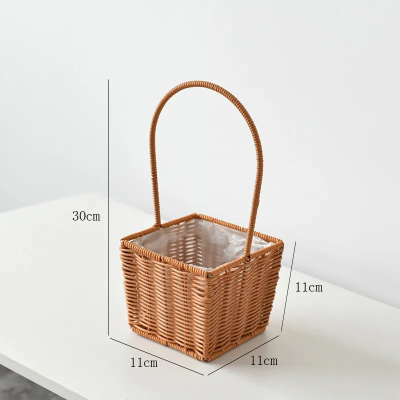 Women's Plastic Iron Solid Color Pastoral Round Square Open Handbag