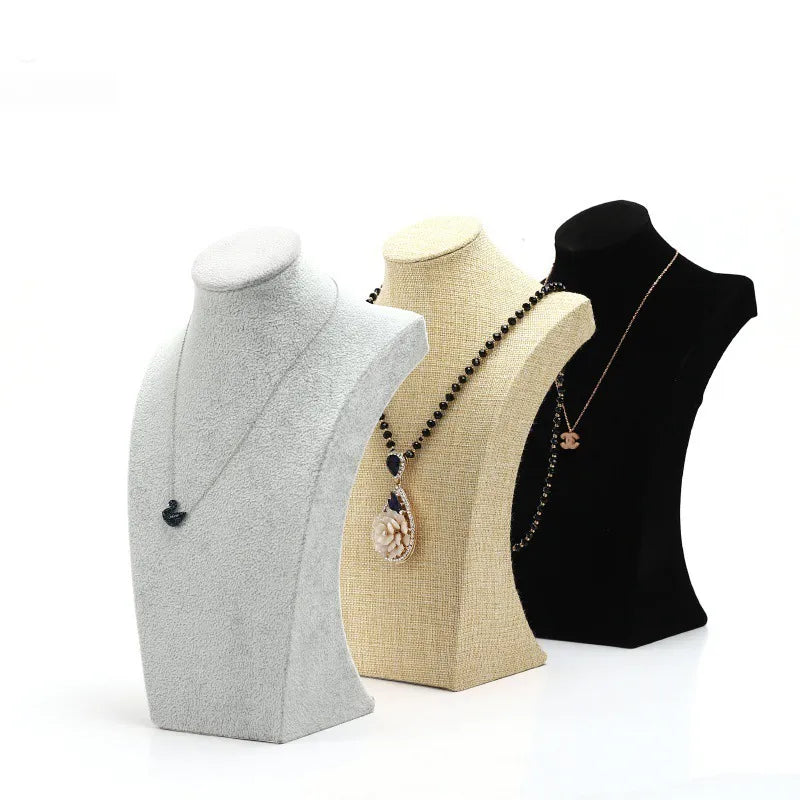 Velvet Jewelry Necklace Display Stand Counter Top Fashionable Mannequin Head Model Premium Feel Stitching Process