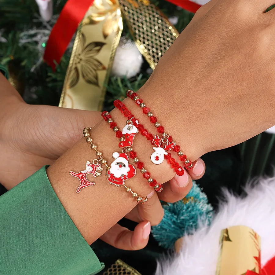 Christmas Deer Santa Claus Letter Bell Bracelet Set Soft Ceramics Cartoon Character Zinc Alloy Unisex