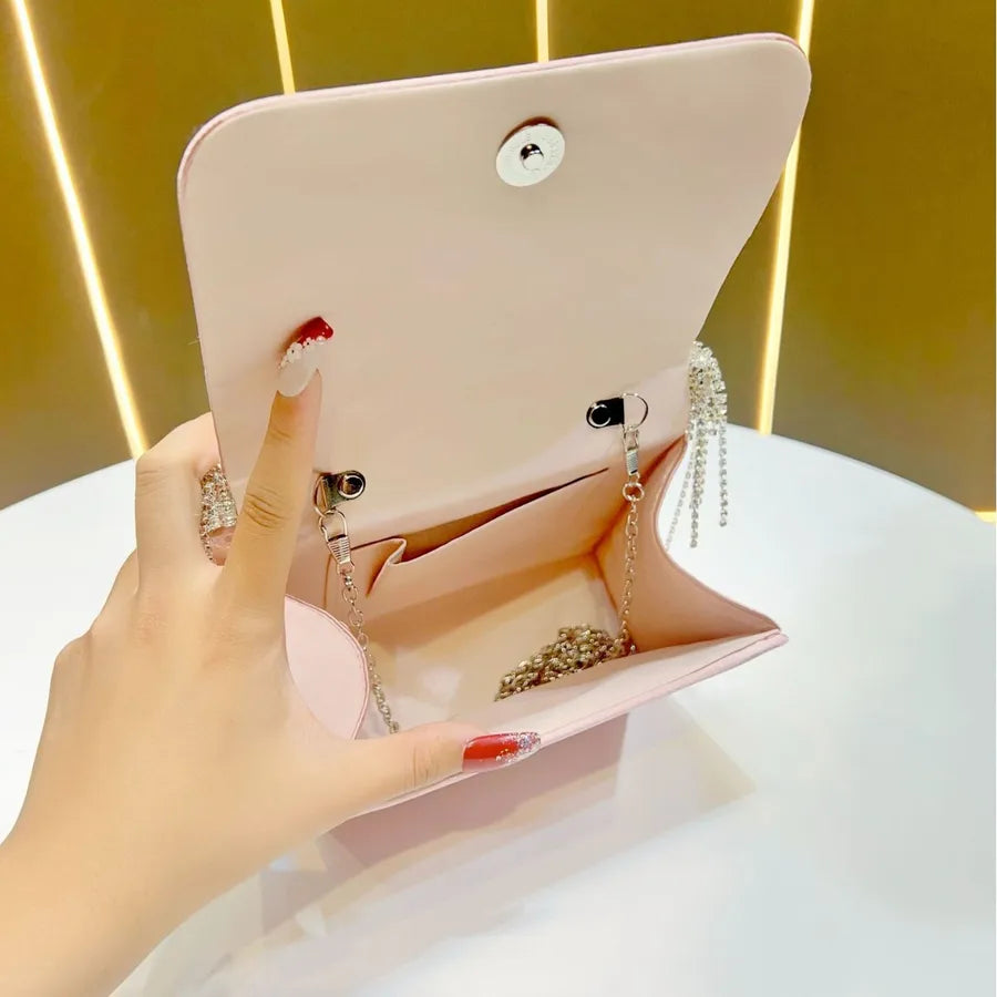 Elegant Evening Clutch Bag For Women Handbag Shoulder Bag Diamond Embellished Tassel Detail Square Bag Fashionable Accessory