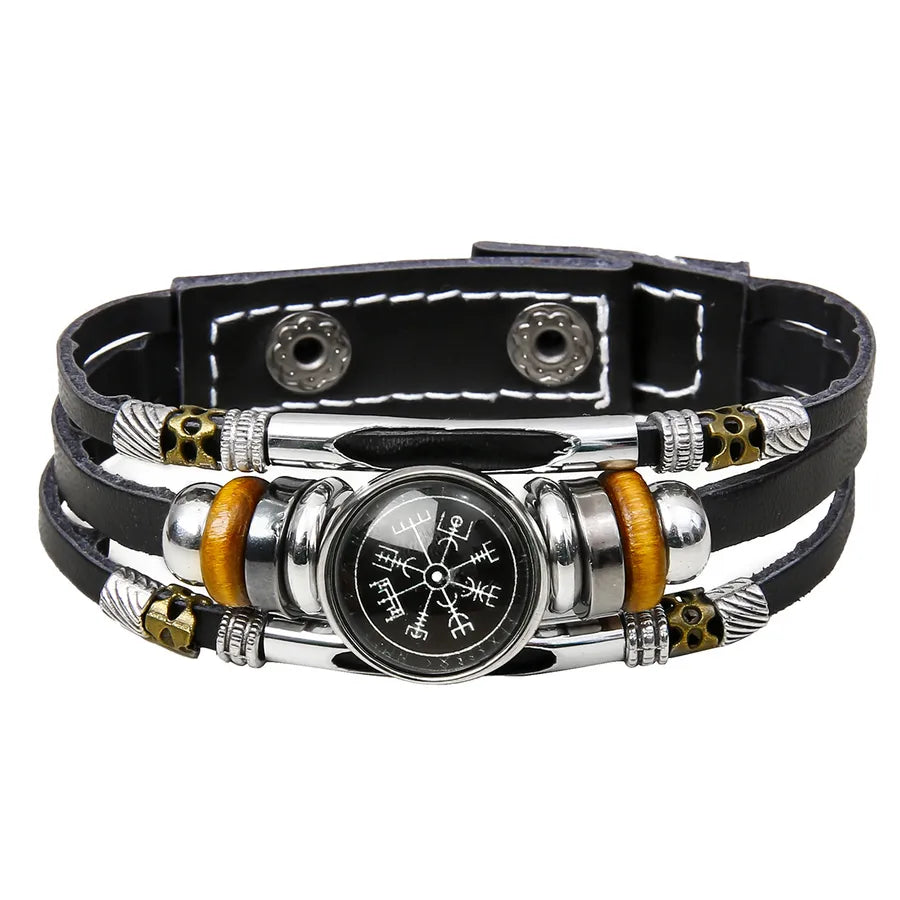 Hot Sale Viking Pirate Compass Pattern Leather Bracelet   Retro Multi-Layer Beaded Bracelet