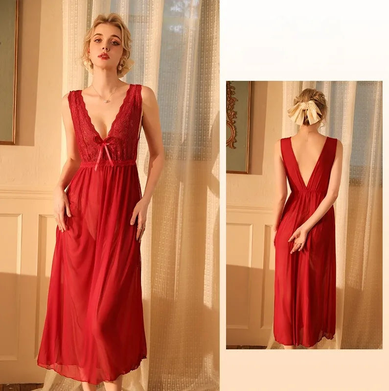 Home Sexy Solid Color Polyester Mesh Yarn Pajama Sets