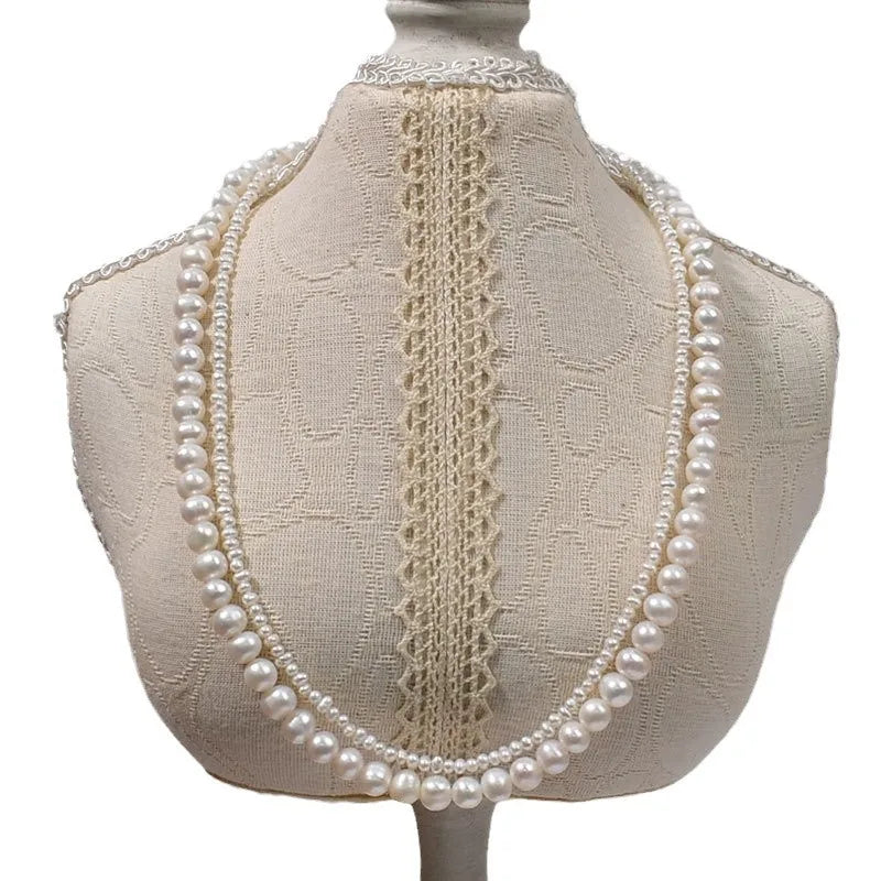 Natural Freshwater Double Layer Pearl Necklace Women's Sweater Chain Versatile Autumn Winter Jewelry Beaded Necklace