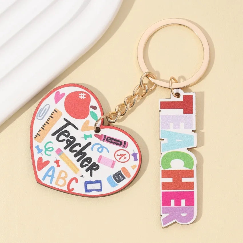Modern Style Letter Wood Teachers' Day Unisex Keychain