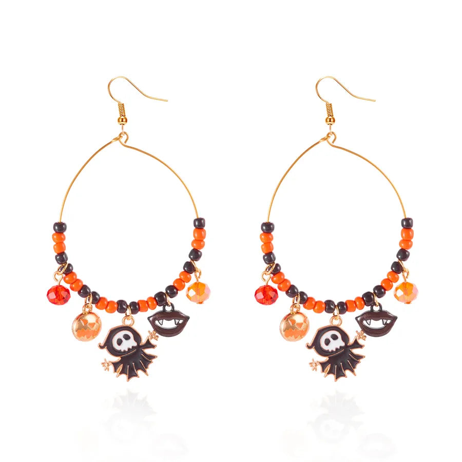 Cute Spooky Cat Ear Rings Halloween Party Ear Jewelry Design Women's Style Geometric Pattern Alloy Skull Pumpkin Earrings