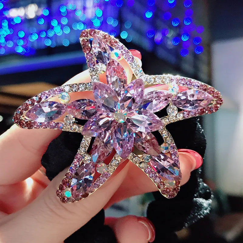 New Style Gold Velvet High-Grade Hair Ring Alloy Starfish Rhinestone High Elastic Hair Tie Bun Large Large Intestine Hair Ring