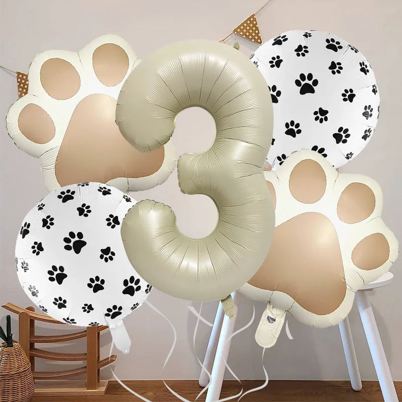 32-Inch Number Shaped Aluminum Foil Balloon Pet Animal Theme Paw Balloon Set Birthday Party Photography Props Celebration