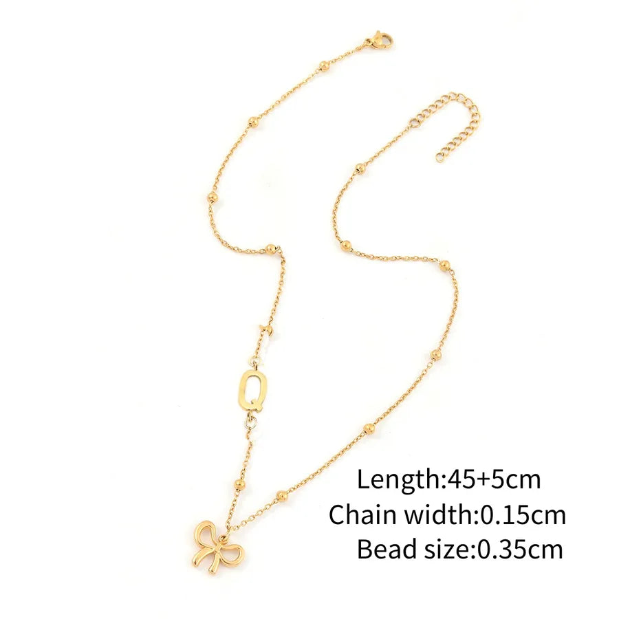 Wholesale Jewelry Simple Style Classic Style Letter Bow Knot 201 Stainless Steel 304 Stainless Steel ball chain Pendant Necklace