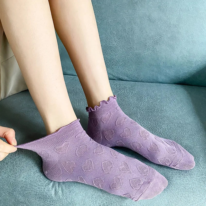 women's fashion heart shape cotton jacquard ankle socks a pair