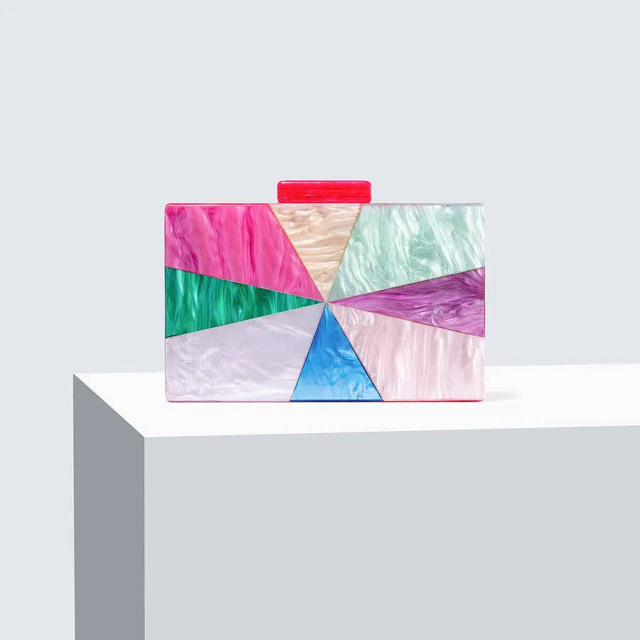 Champagne Rose Red Green Arylic Color Block Square Evening Bags