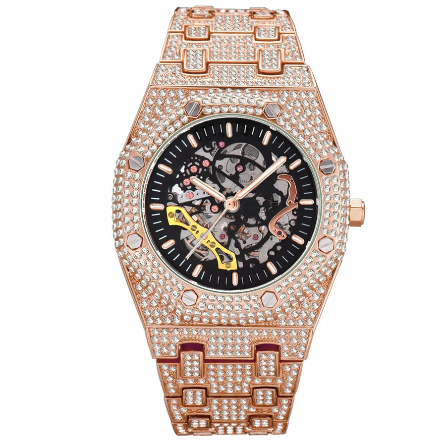 Luxurious Shiny Solid Color Butterfly Double Snap Mechanical Watch Men's Watches