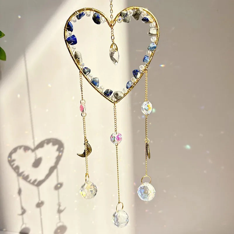 Elegant Romantic Heart Shape K9 Crystal Natural Crystal Iron Wind Chime Wall Art