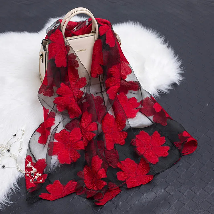 women's simple style color block organza scarf