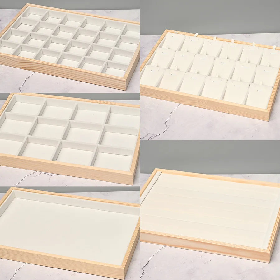 Rectangular Jewelry Display Stand Storage Box Earring Bracelet Ring Tray Handmade Simple Style Wooden Velvet Jewelry Plate