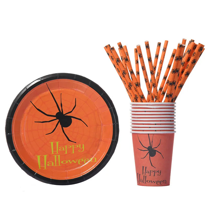 halloween simple style pumpkin spider paper festival tableware