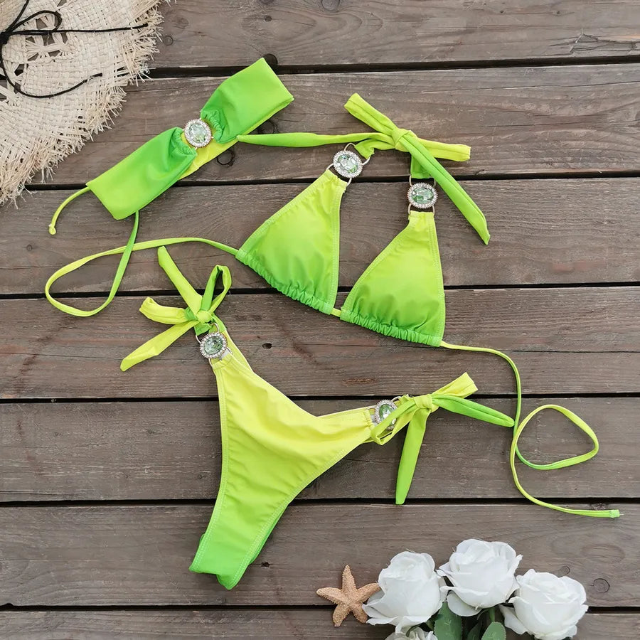 Women's Gradient Color Solid Color 2 Pieces Set Bikinis Swimwear