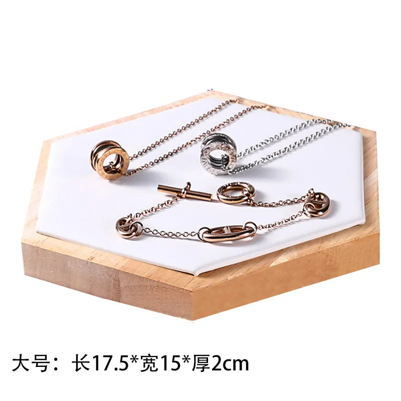 Jewelry Display Stand Earring Bracelet Necklace Ring Holder Wooden Hexagonal Structure Academic Style Crafted From Solid Wood