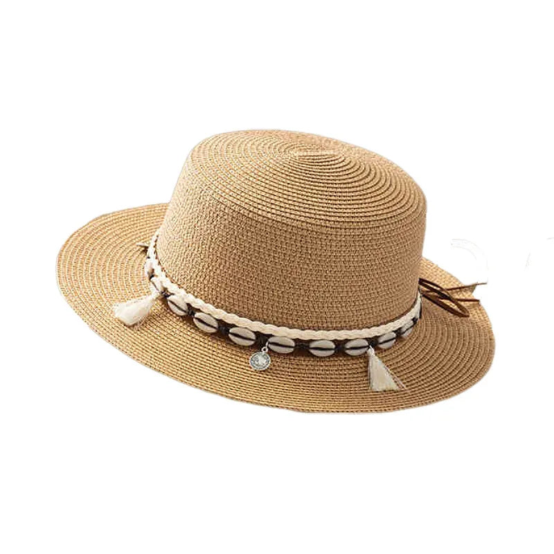 Women's Hawaiian Tropical Shell Flat Eaves Straw Hat