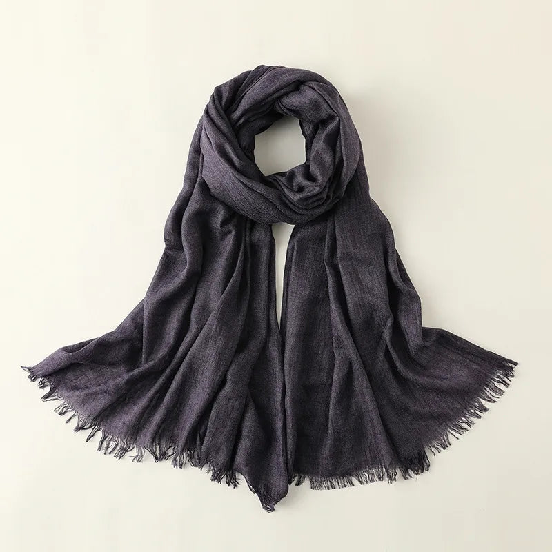 women's elegant solid color cotton silk scarves
