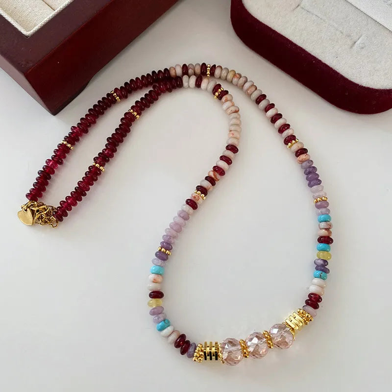 Retro Japanese Style Geometric natural stone Freshwater Pearl Agate Pendant Necklace In Bulk