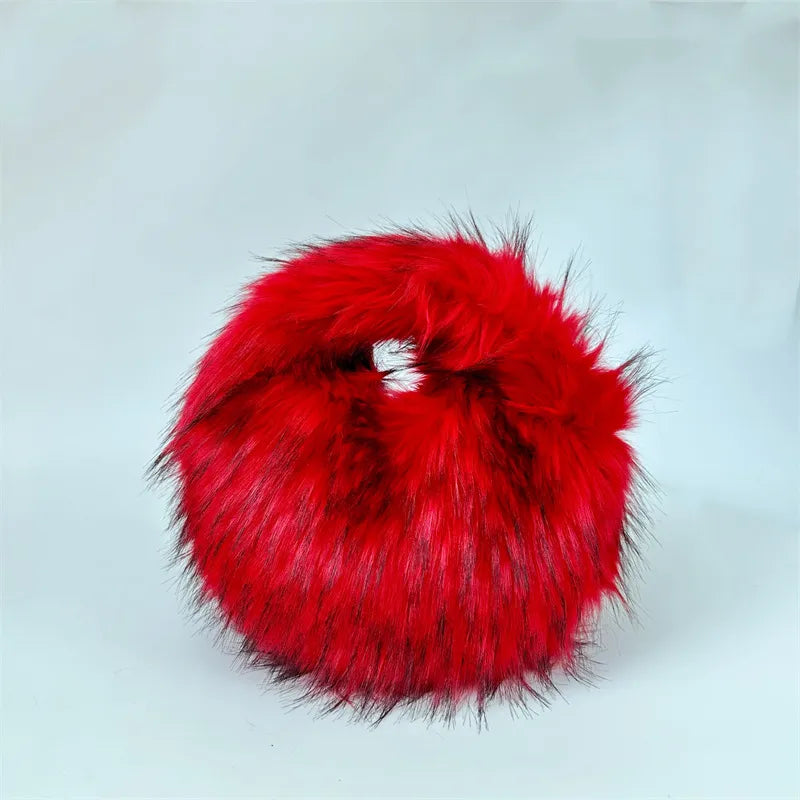 women's autumn&winter plush color block streetwear round magnetic buckle handbag