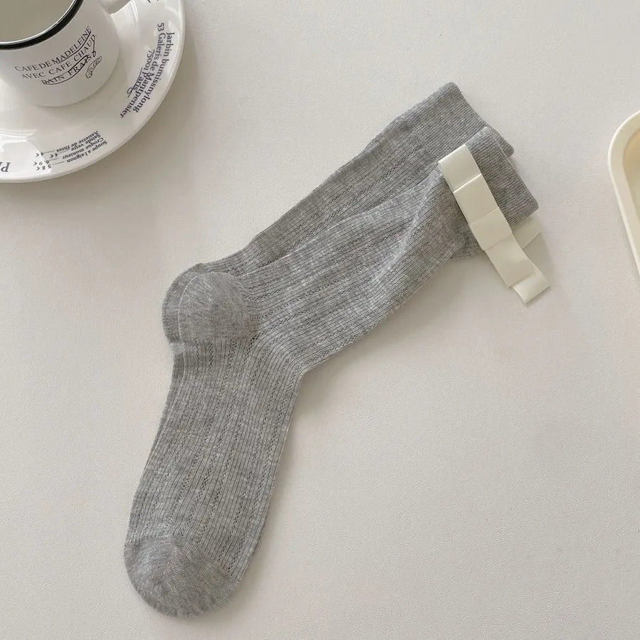 A Pair Basic Simple Style Women's Solid Color Bow Knot Cotton Crew Socks