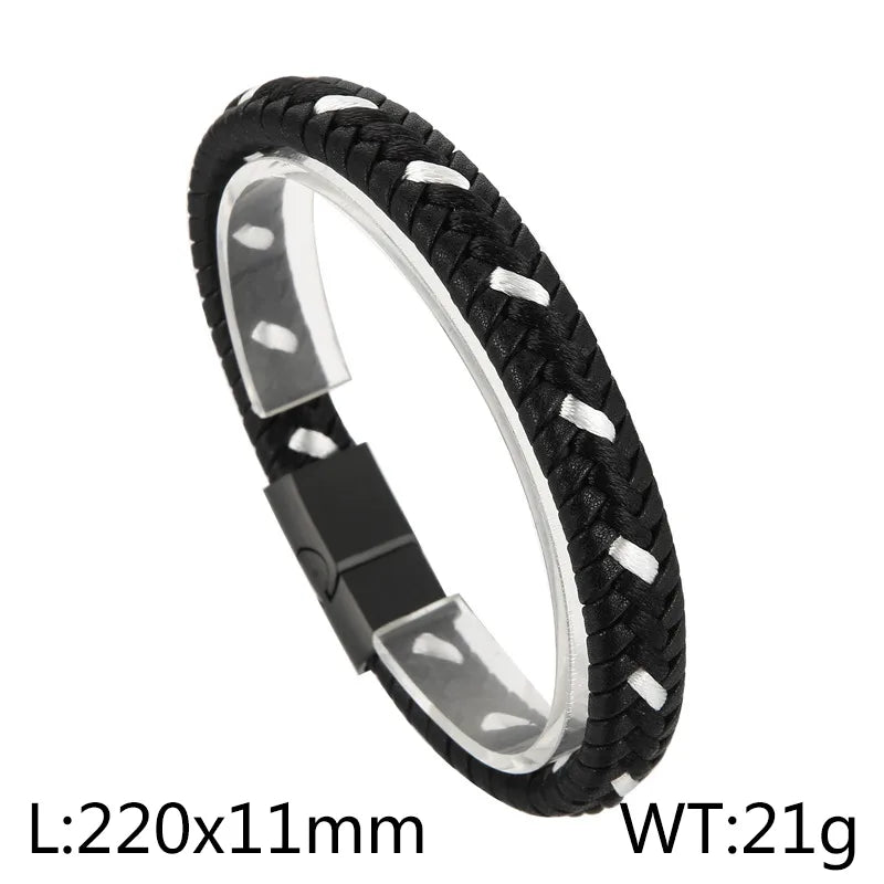 simple style geometric color block stainless steel cotton rope cowhide unisex wristband