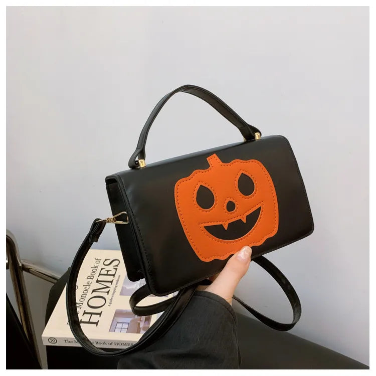 Halloween Themed Shoulder Crossbody Bag For Women Small Square Pumpkin Smile Face Bag Teenage Girl Heart Street Style Bag