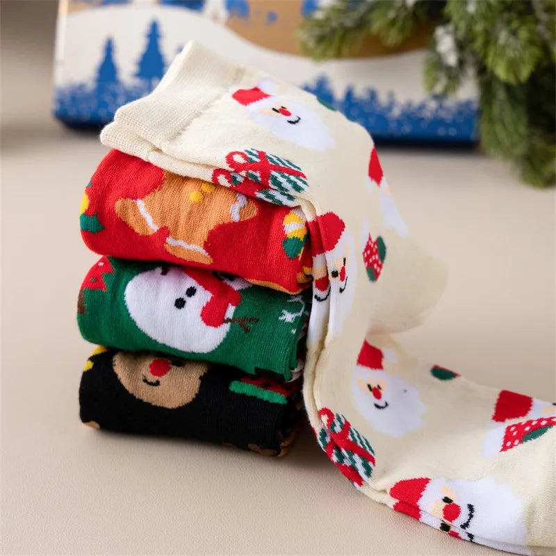 Cartoon Mid-Calf Women's Socks Deer Snowman Santa Claus Christmas Cotton Socks Trendy Autumn Winter Fashion Socks Gift