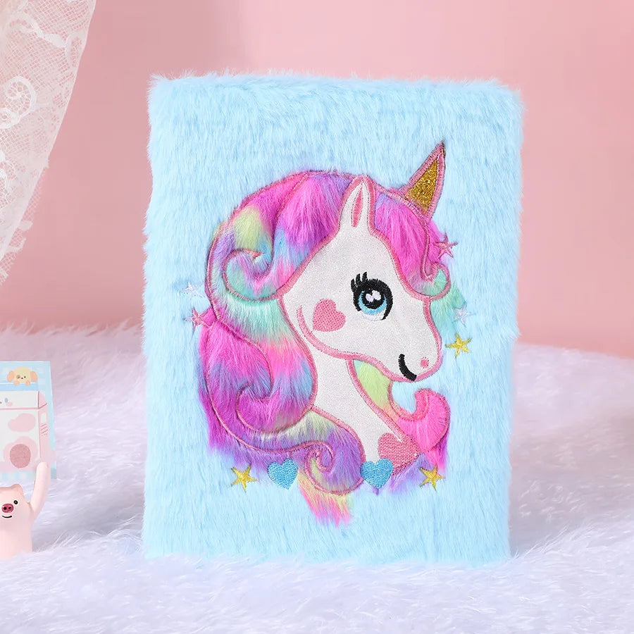 Adorable Cartoon  Shiny Plush Notebook Student Bullet Journal Bright Color  and White Base  and Pink Base