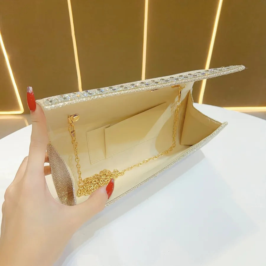 Shiny Diamond Embedded Women's Handbag New Fashion Elegant Dinner Bag Single Shoulder Slant Cross Bag Breadstick Shape Bag