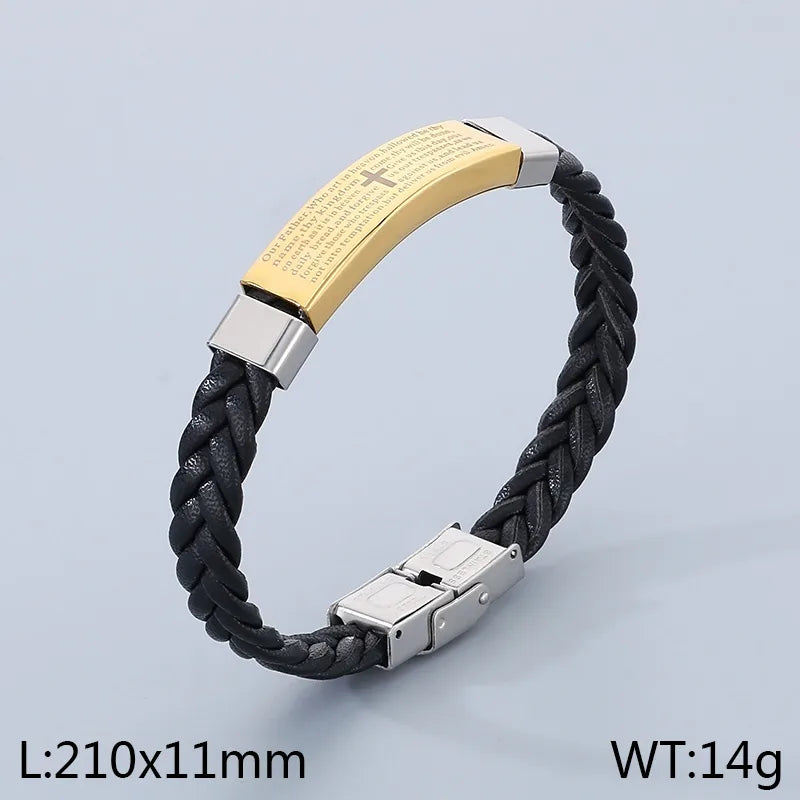 Business Geometric 304 Stainless Steel Leather Men's Bangle