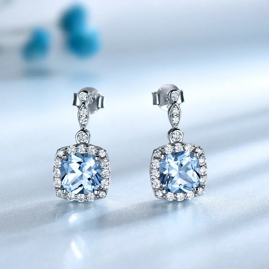1 Pair 925 Sterling Silver Round Rhodium Plated Drop Earrings