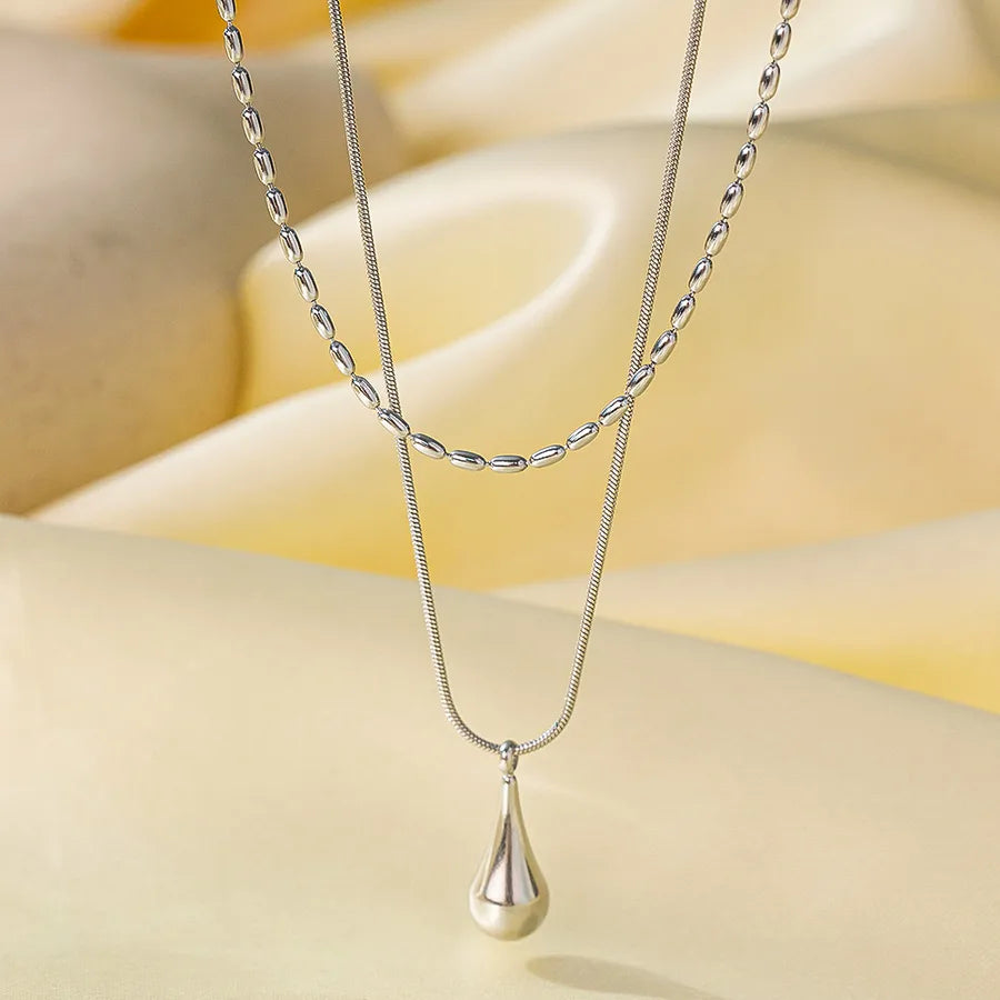 Wholesale Jewelry Casual Simple Style Water Droplets 304 Stainless Steel 18K Gold Plated Polishing Plating Double Layer Necklaces