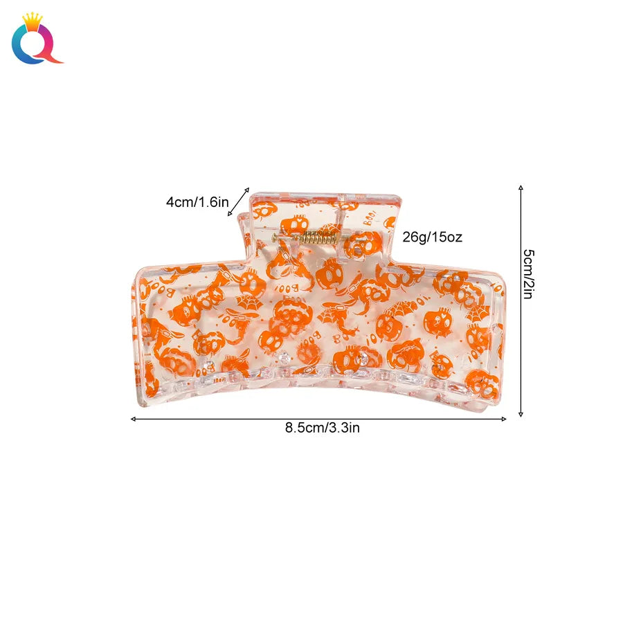 Halloween Ghost Pumpkin Print Hair Clip Women's Fashion Hair Grips Square Design Plastic Headwear Simple Style Hair Accessories