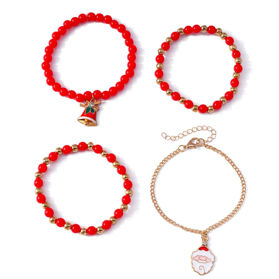 Christmas Deer Santa Claus Letter Bell Bracelet Set Soft Ceramics Cartoon Character Zinc Alloy Unisex