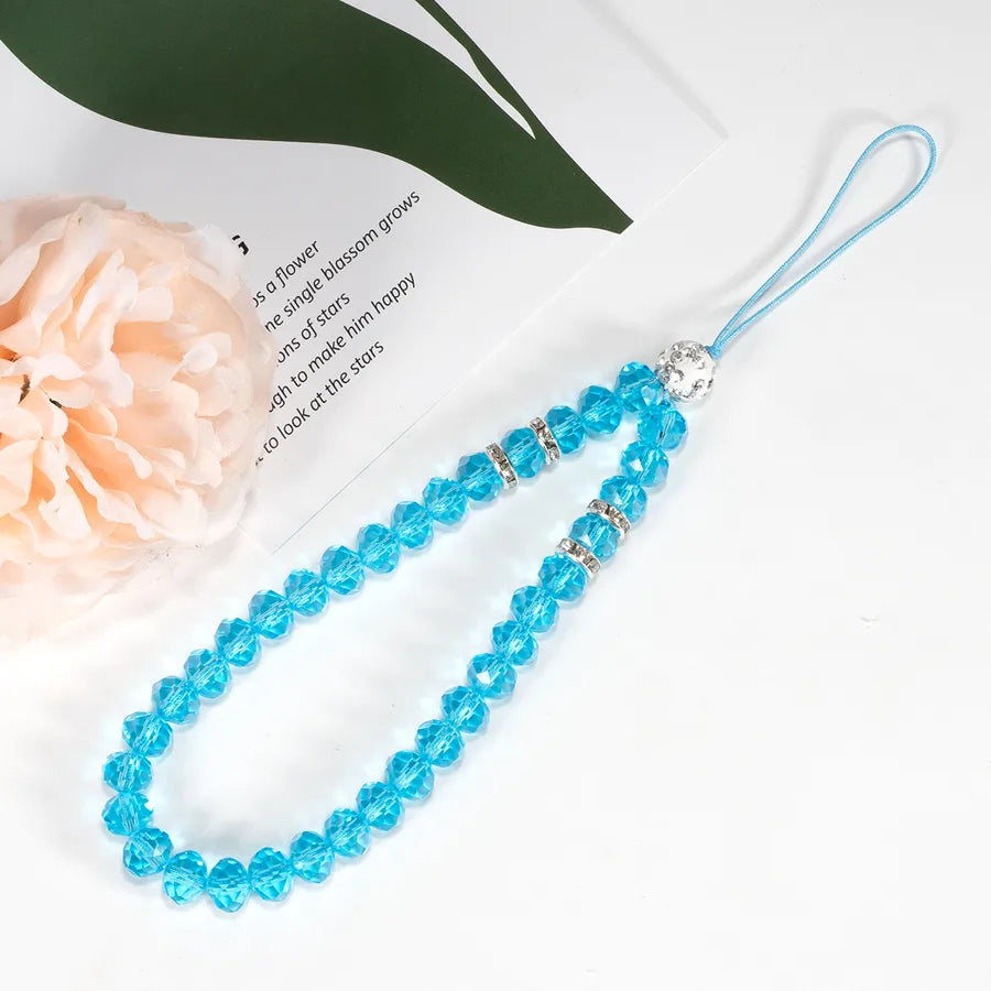 mobile phone crystal chain lanyard crystal flat beads glass beads acrylic neck anti-fall chain wholesale