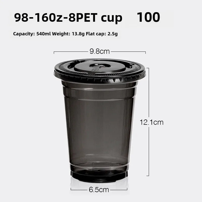 Horn flower disposable cup black plastic ice coffee cup PET cold drink Net red milk tea small black cup with lid