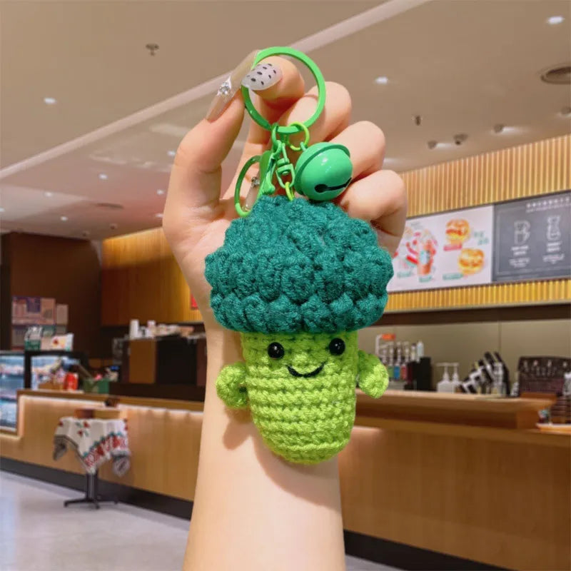 Handmade Smiley Face Vegetable Fruit Keychain Plush Crocheted Cute Hanging Doll Creative Gift Christmas Valentine's Day New Year