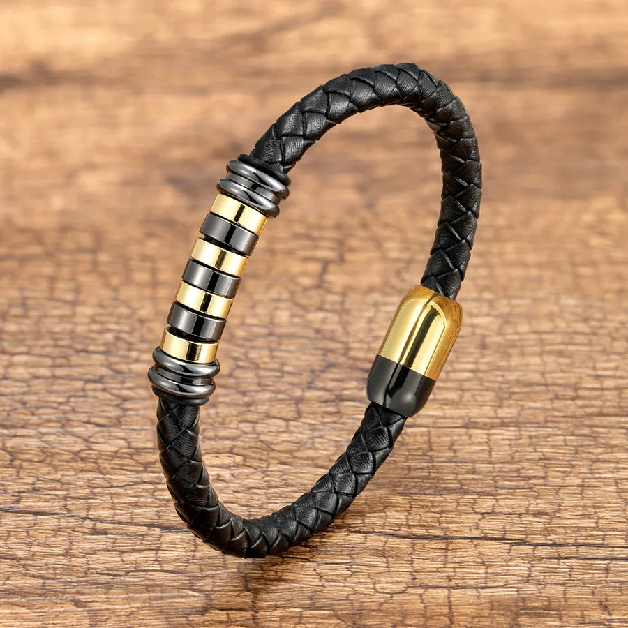 Punk Simple Style Geometric 316 Stainless Steel  Stainless Steel Pu Leather Bracelets In Bulk